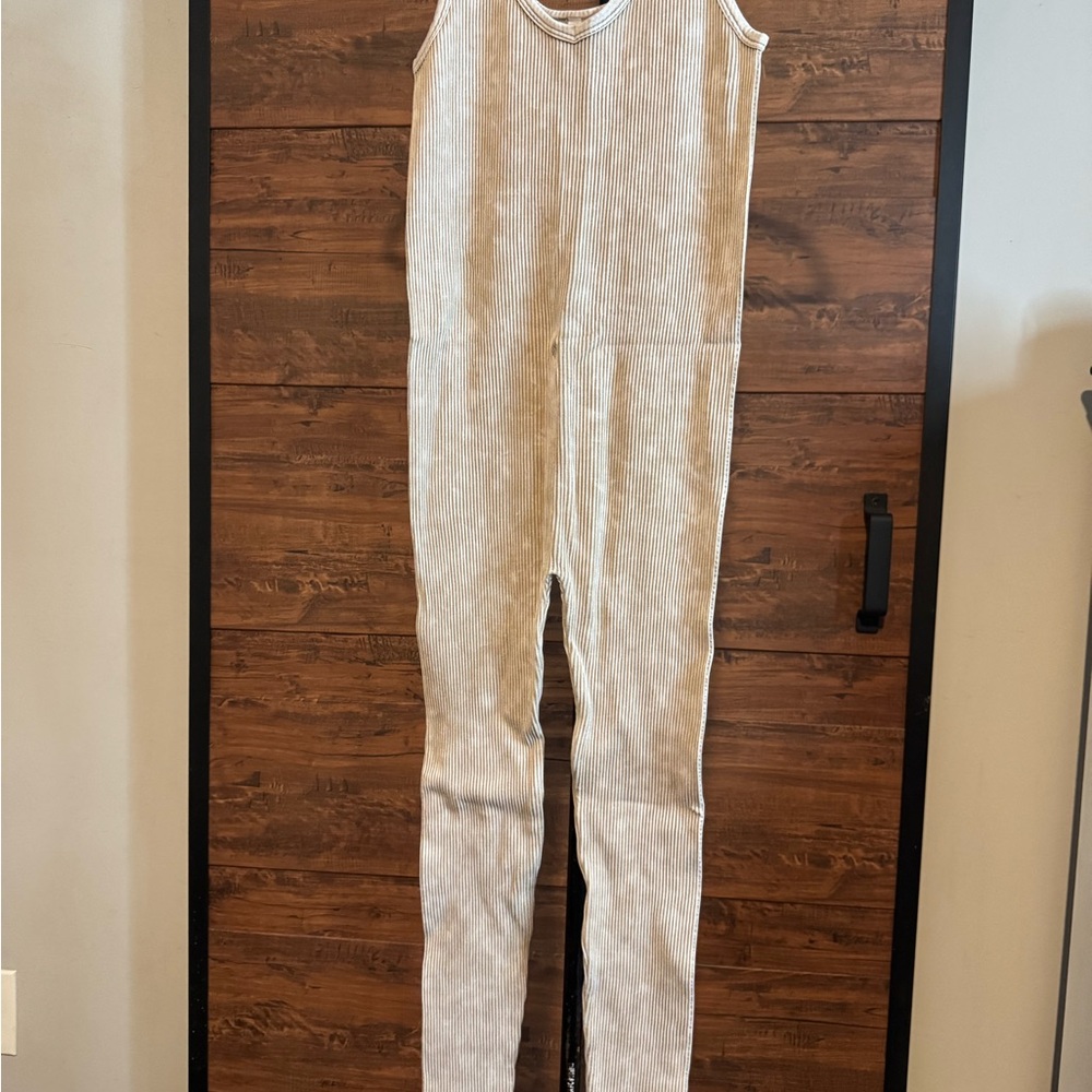 Zenana Outfitters Ribbed Light Mocha Jumpsuit